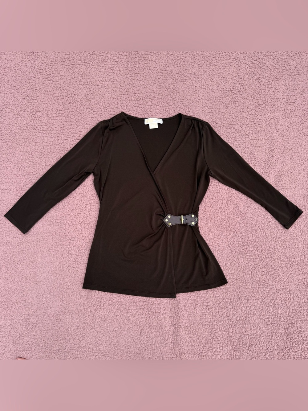 MICHAEL Michael Kors Brown Wrap-Style Long Sleeve Tank